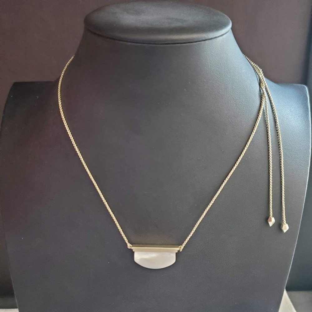 Kendra Scott Gold Tone Mother of Pearl Adjustable Sliding Box Chain Necklace
